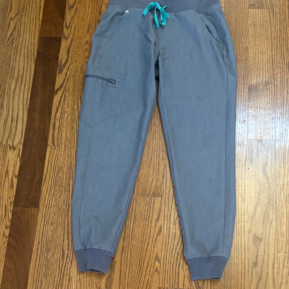 Figs Women's Gray Joggers with Teal Drawstring